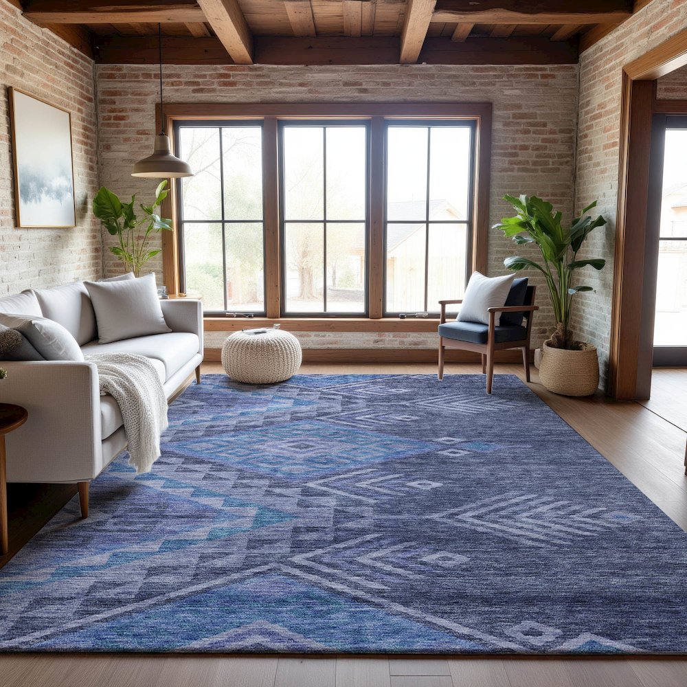 Premium Machine Washable Mayfield AMF1091 Navy 8' x 10' Rug. Picture 5