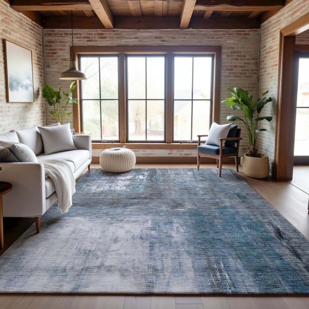Premium Machine Washable Mayfield AMF1095 Blue 8' x 10' Rug. Picture 5