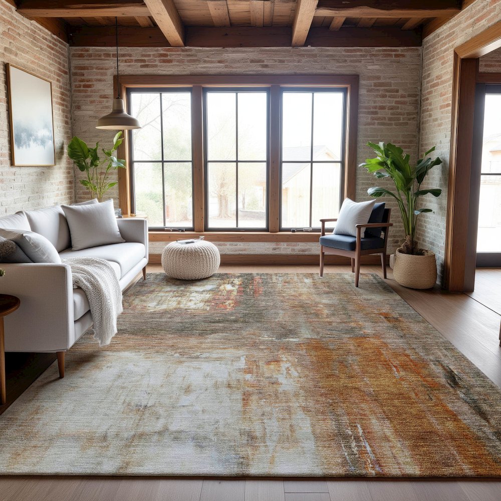 Premium Machine Washable Mayfield AMF1095 Copper 8' x 10' Rug. Picture 5