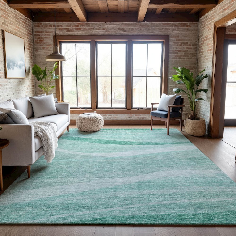 Premium Machine Washable Mayfield AMF1099 Aqua 8' x 10' Rug. Picture 5