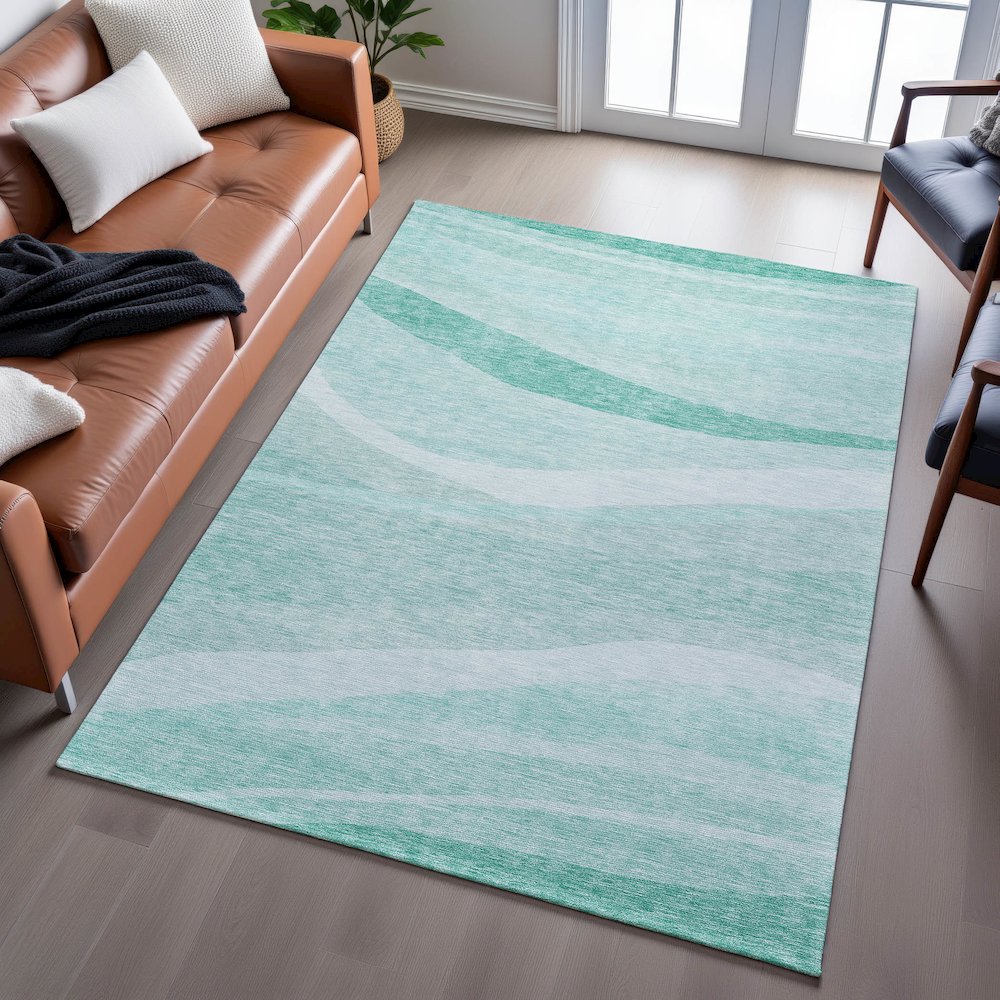 Premium Machine Washable Mayfield AMF1099 Aqua 8' x 10' Rug. Picture 6