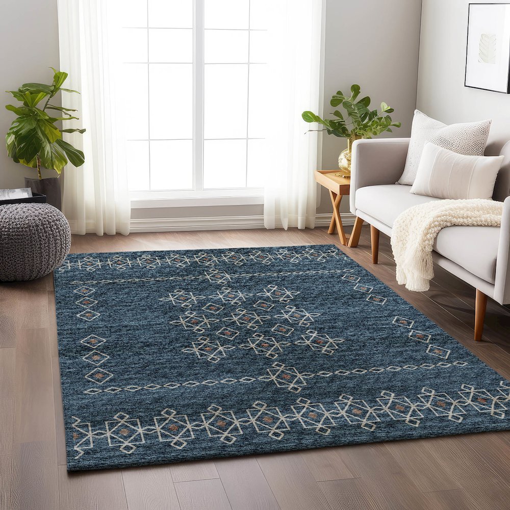 Premium Machine Washable Mayfield  Blue 8' x 10' Rug. Picture 5
