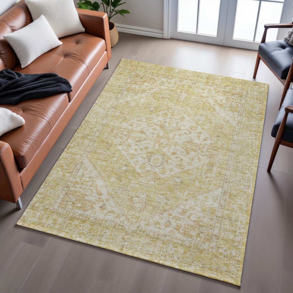Premium Machine Washable Mayfield AMF1104 Gold 8' x 10' Rug. Picture 6