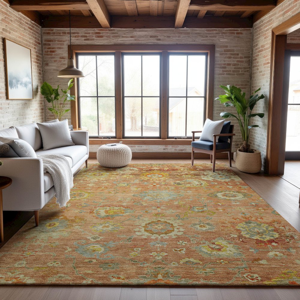 Premium Machine Washable Mayfield AMF1107 Coral 8' x 10' Rug. Picture 5