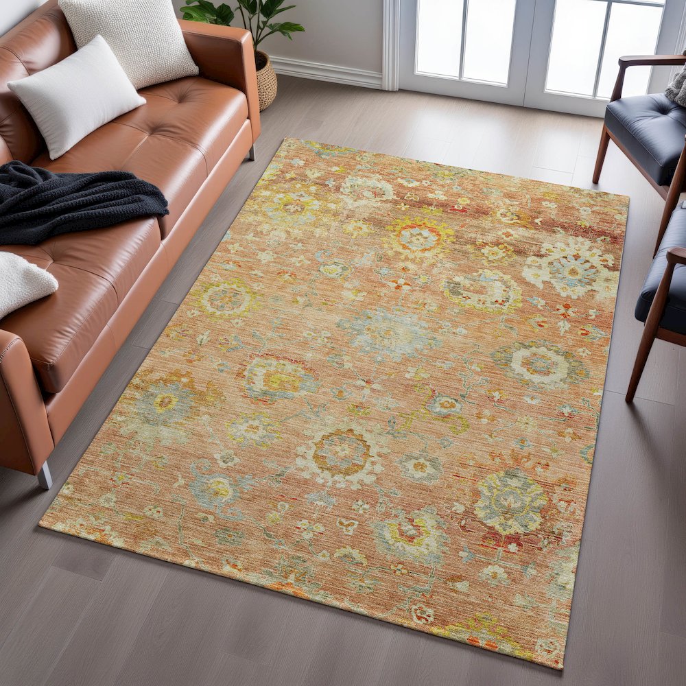 Premium Machine Washable Mayfield AMF1107 Coral 8' x 10' Rug. Picture 6