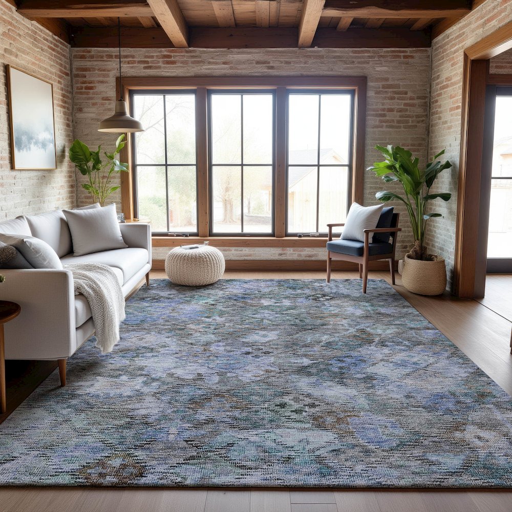 Premium Machine Washable Mayfield AMF1109 Blue 8' x 10' Rug. Picture 5