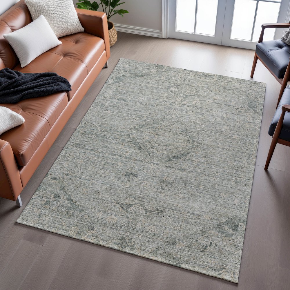 Premium Machine Washable Mayfield AMF1111 Sage 8' x 10' Rug. Picture 6