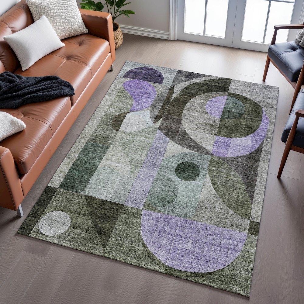 Premium Machine Washable Mayfield AMF1117 Olive 8' x 10' Rug. Picture 6