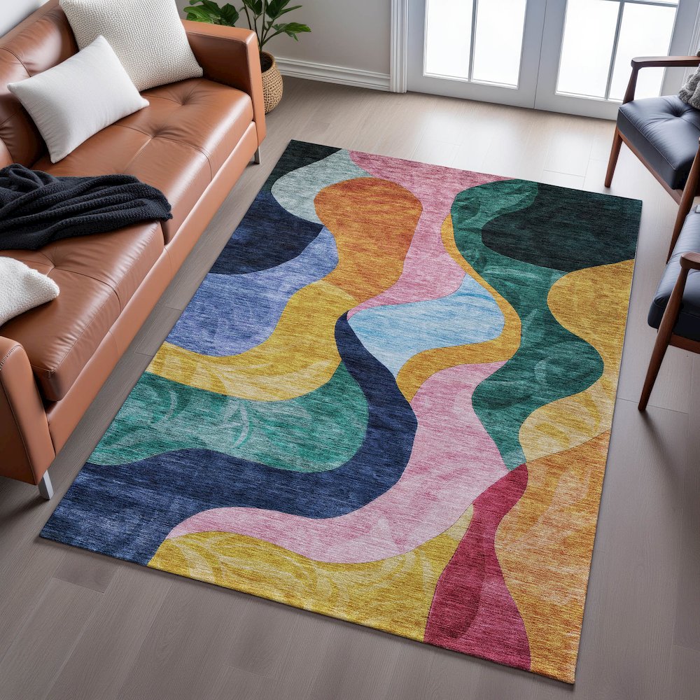 Premium Machine Washable Mayfield AMF1120 Green 8' x 10' Rug. Picture 6