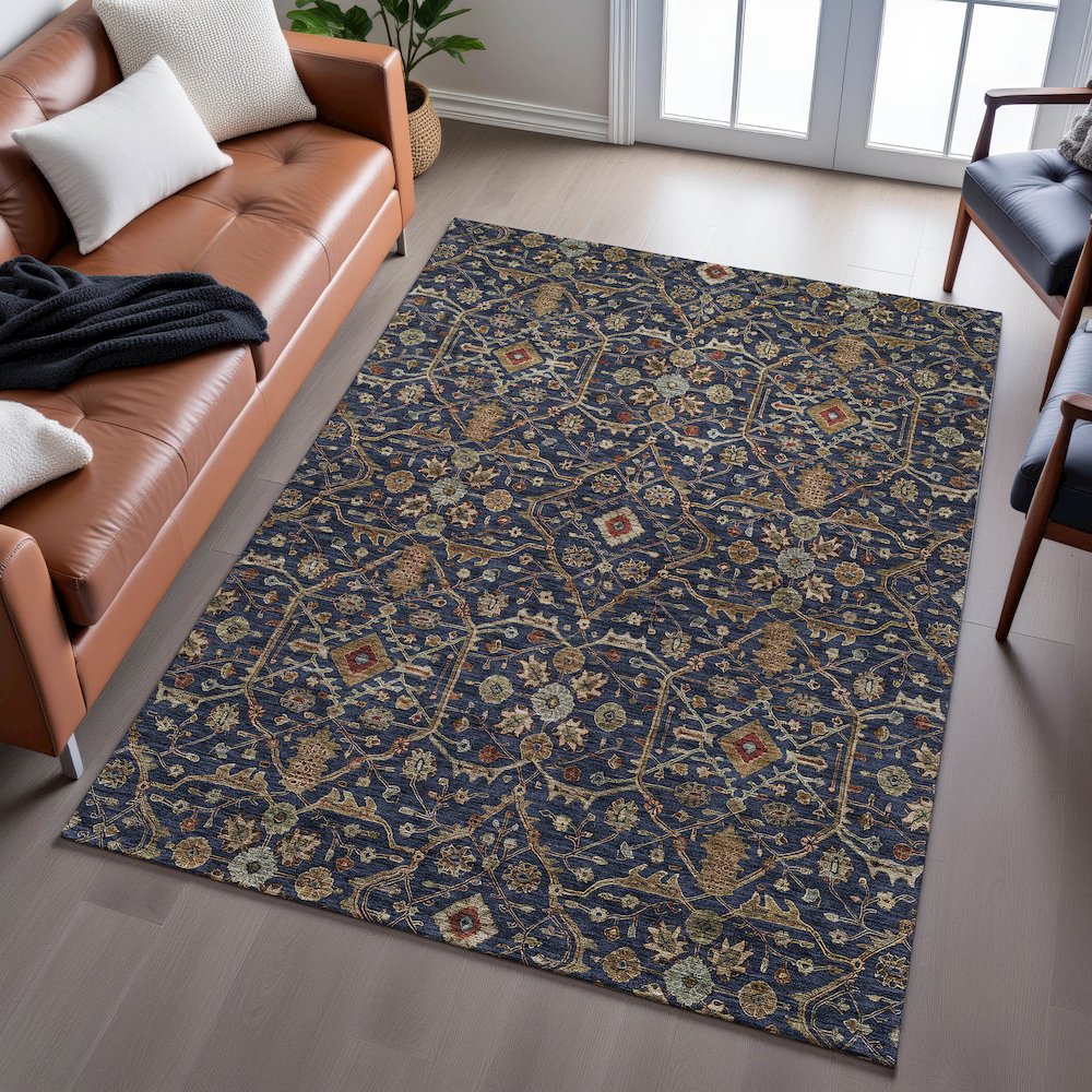 Premium Machine Washable Mayfield AMF1130 Navy 8' x 10' Rug. Picture 6