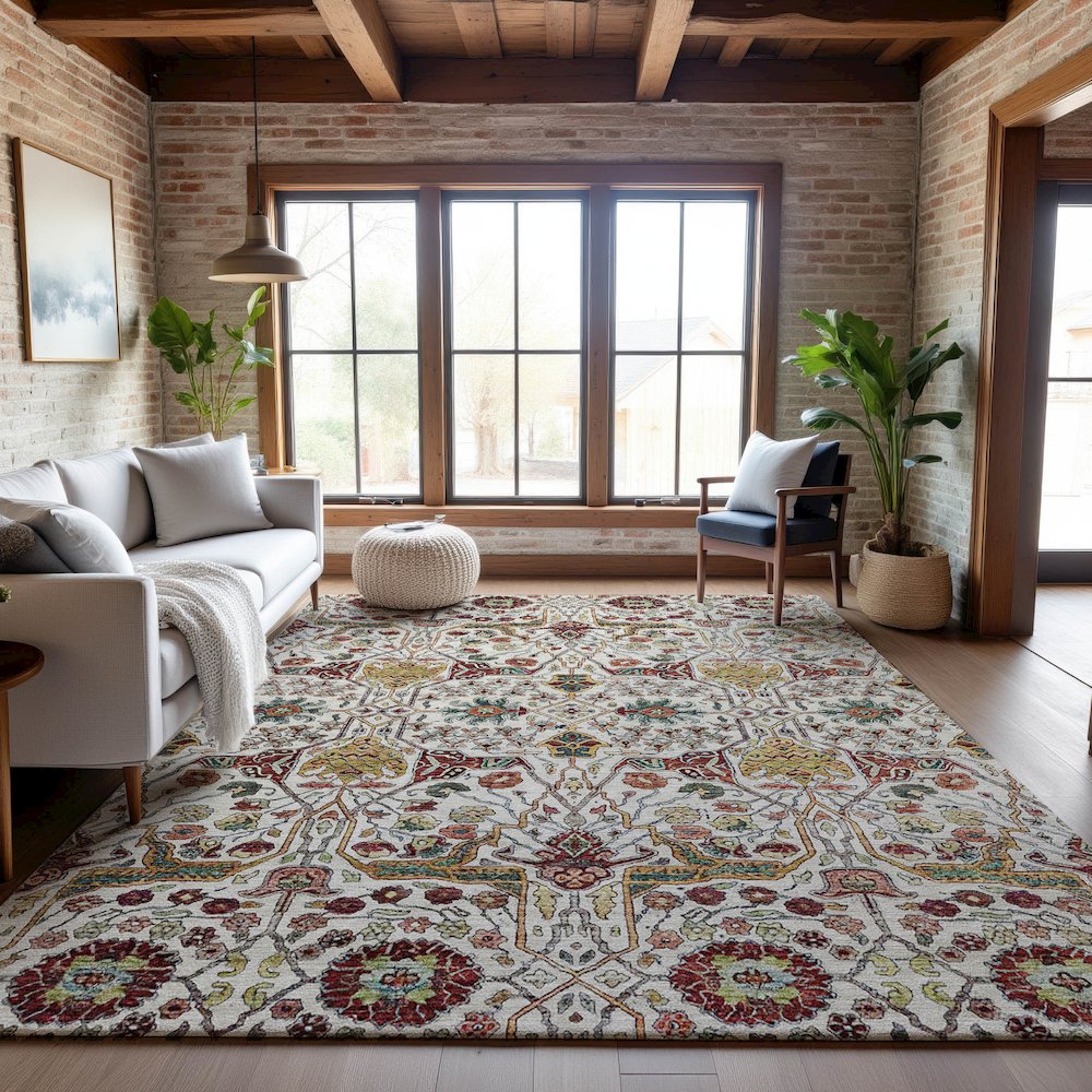 Premium Machine Washable Mayfield AMF1132 Ivory 8' x 10' Rug. Picture 5