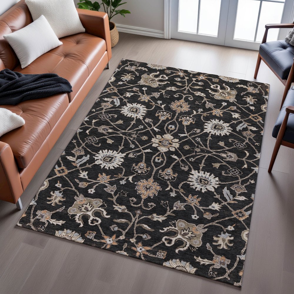 Premium Machine Washable Mayfield AMF1137 Black 8' x 10' Rug. Picture 6
