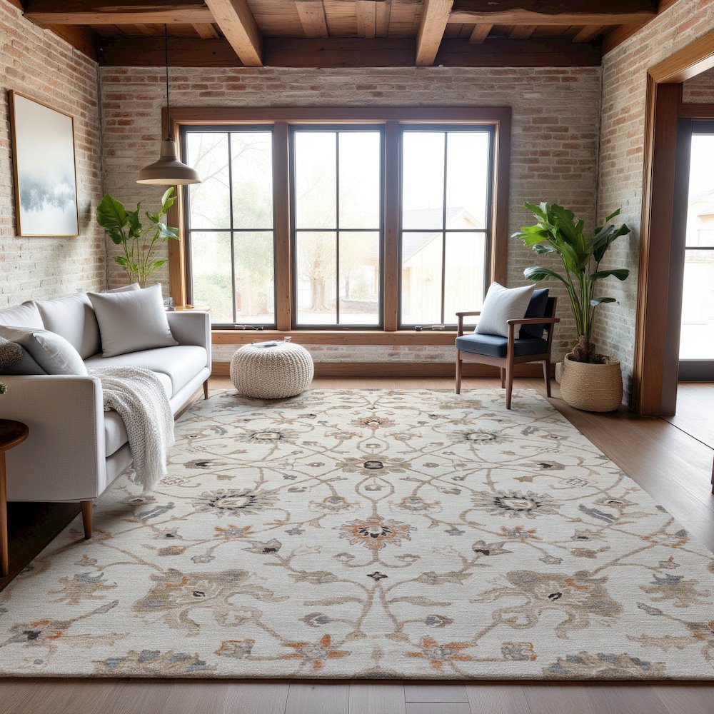 Premium Machine Washable Mayfield AMF1137 Ivory 8' x 10' Rug. Picture 5