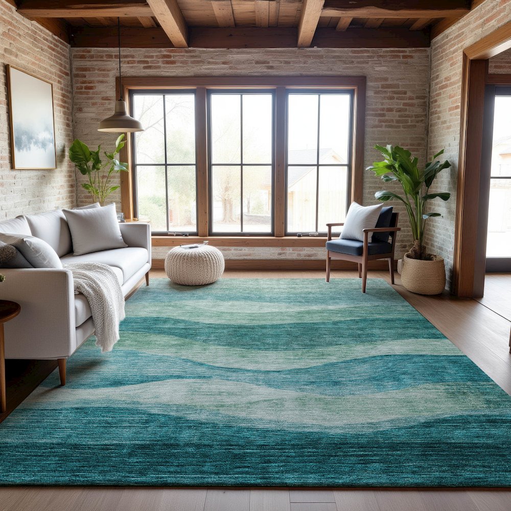 Premium Machine Washable Mayfield AMF1141 Teal 8' x 10' Rug. Picture 5