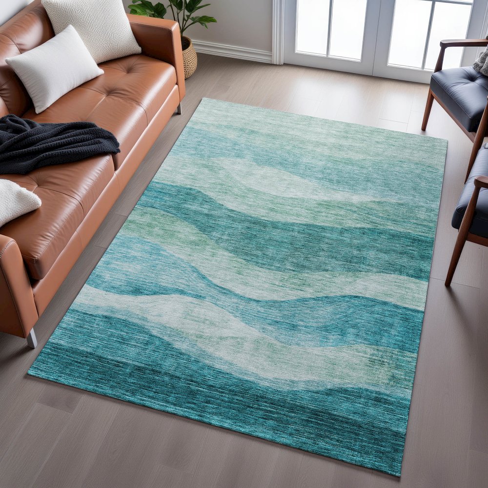 Premium Machine Washable Mayfield AMF1141 Teal 8' x 10' Rug. Picture 6