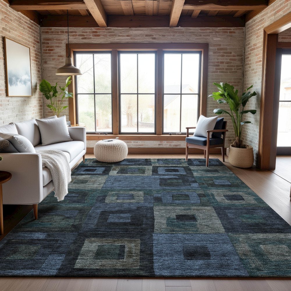 Premium Machine Washable Mayfield AMF1142 Blue 8' x 10' Rug. Picture 5