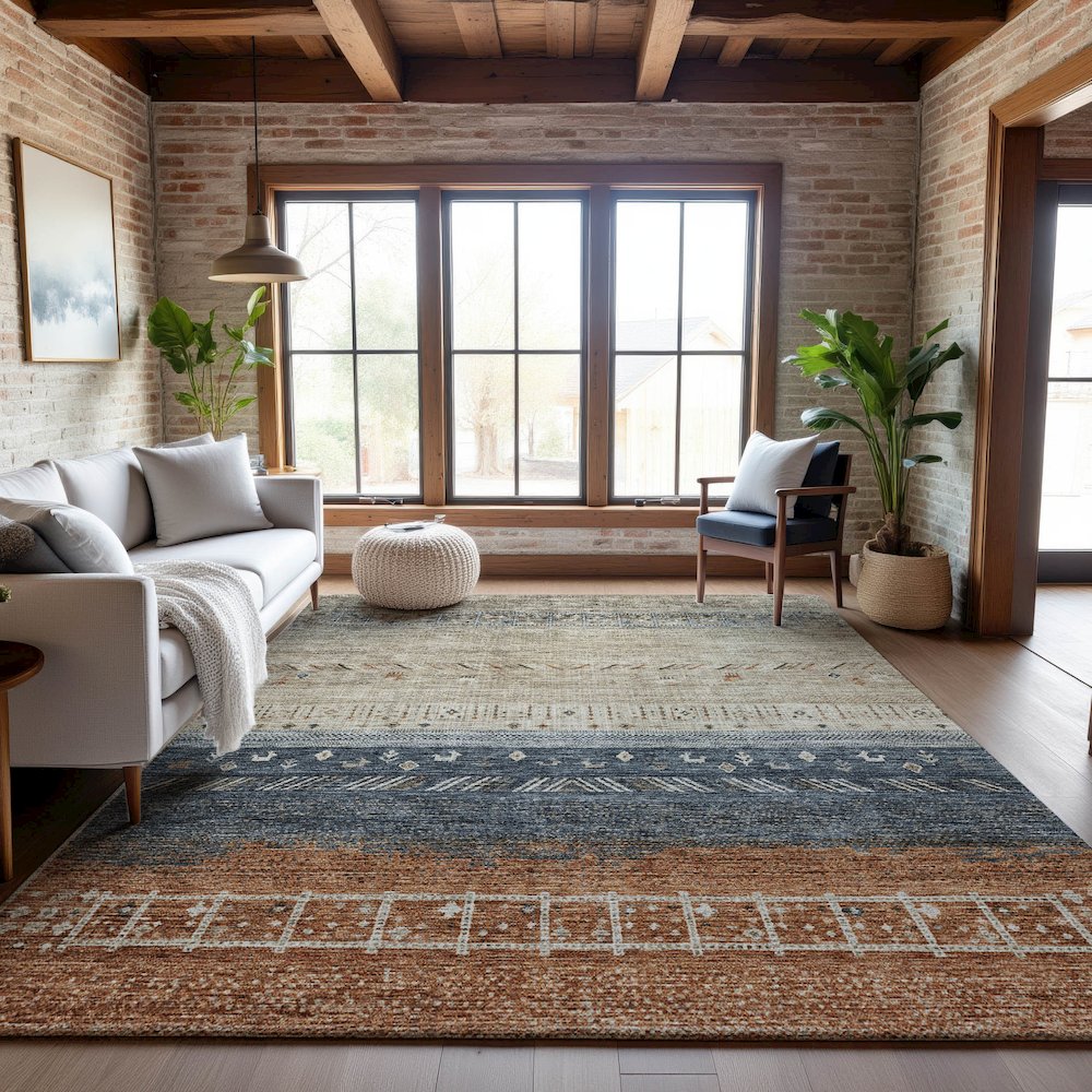 Premium Machine Washable Mayfield AMF1147 Brown 8' x 10' Rug. Picture 5