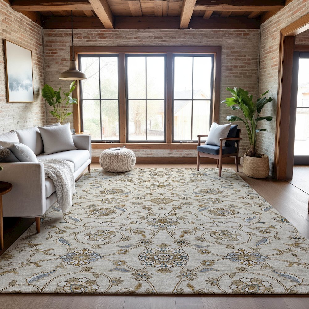 Premium Machine Washable Mayfield AMF1149 Ivory 8' x 10' Rug. Picture 5