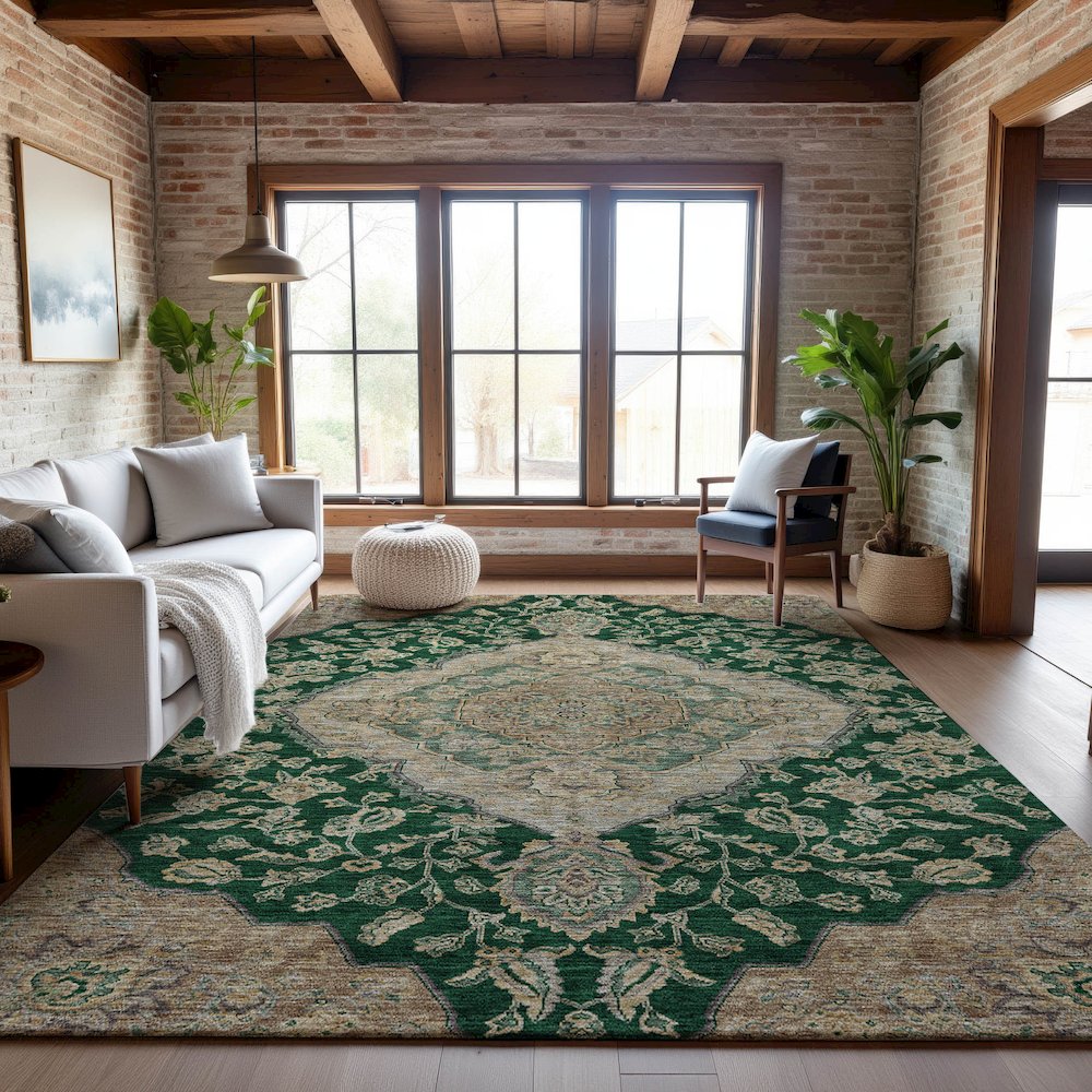 Premium Machine Washable Mayfield AMF1151 Emerald 8' x 10' Rug. Picture 5