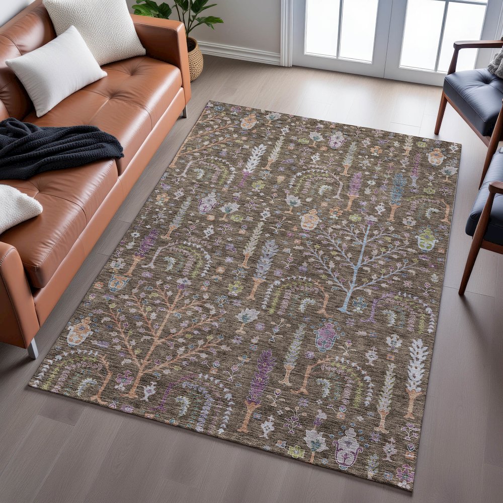 Premium Machine Washable Mayfield AMF1152 Brown 8' x 10' Rug. Picture 6