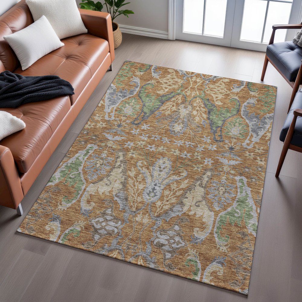 Premium Machine Washable Mayfield AMF1153 Copper 8' x 10' Rug. Picture 6