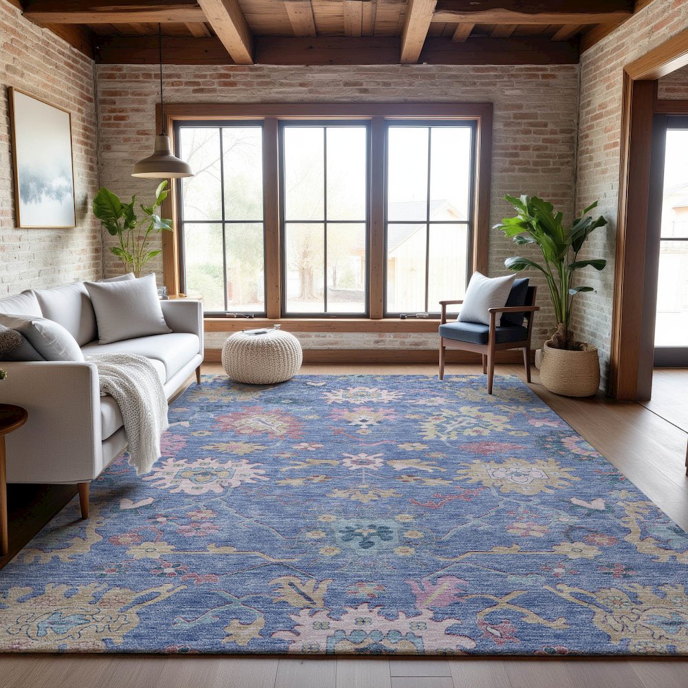 Premium Machine Washable Mayfield AMF1154 Blue 8' x 10' Rug. Picture 5