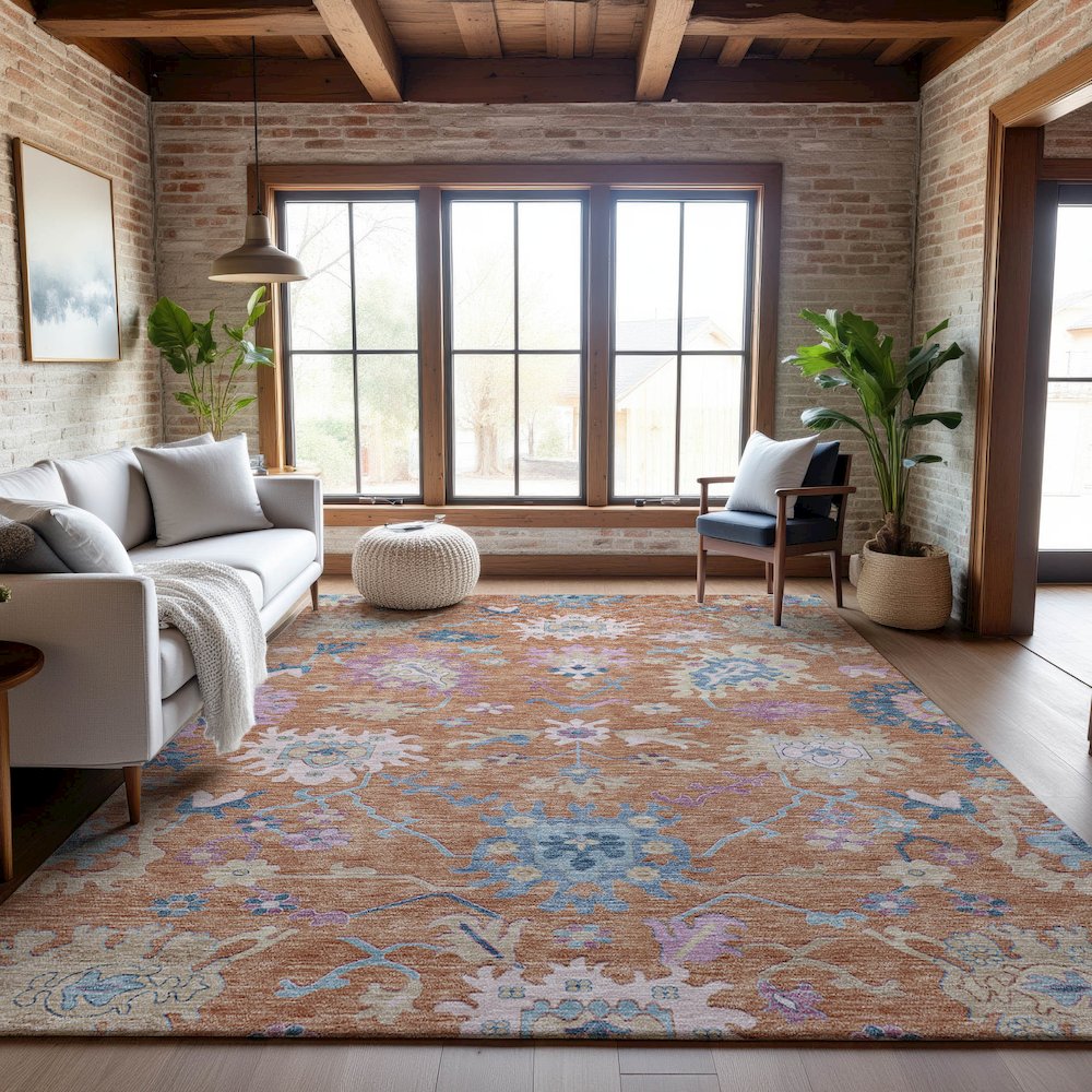 Premium Machine Washable Mayfield AMF1154 Orange 8' x 10' Rug. Picture 5