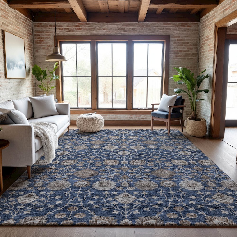 Premium Machine Washable Mayfield AMF1155 Navy 8' x 10' Rug. Picture 5