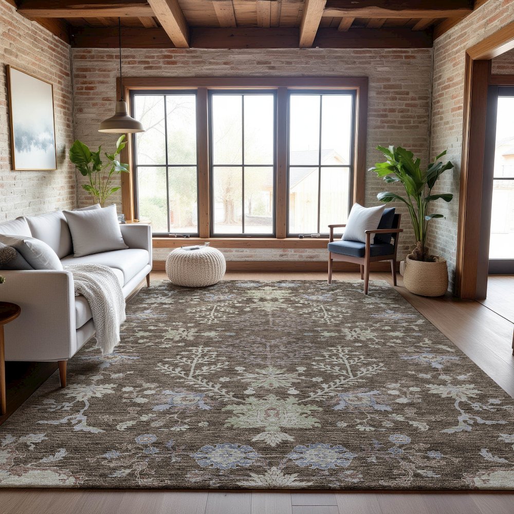 Premium Machine Washable Mayfield AMF1156 Brown 8' x 10' Rug. Picture 5