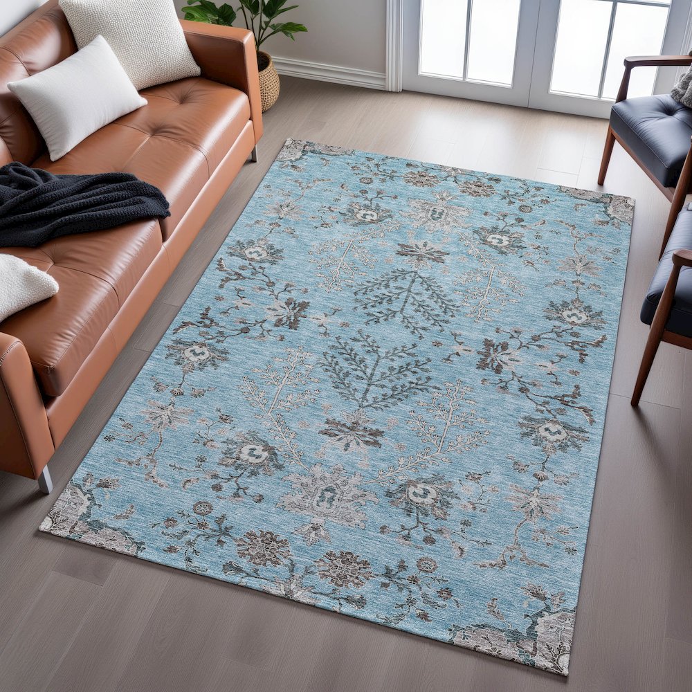 Premium Machine Washable Mayfield AMF1156 Sky 8' x 10' Rug. Picture 6