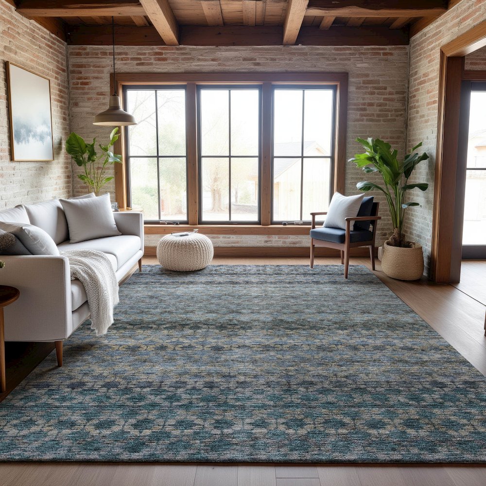 Premium Machine Washable Mayfield AMF1168 Blue 8' x 10' Rug. Picture 5