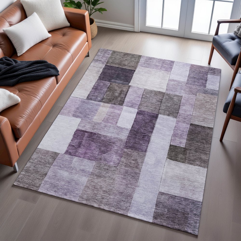 Premium Machine Washable Mayfield AMF1190 Eggplant 8' x 10' Rug. Picture 6