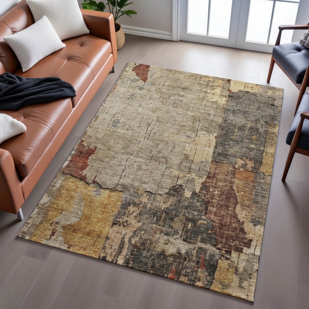 Premium Machine Washable Mayfield AMF1201 Khaki 8' x 10' Rug. Picture 6