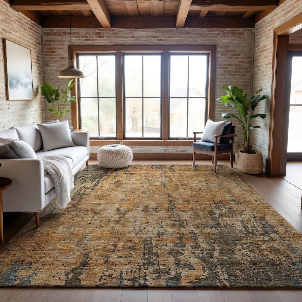 Premium Machine Washable Mayfield AMF1203 Copper 8' x 10' Rug. Picture 5