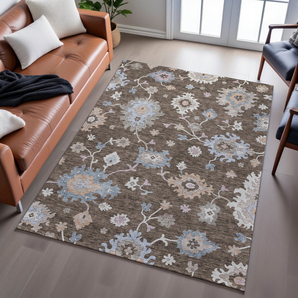Premium Machine Washable Mayfield AMF1218 Chocolate 8' x 10' Rug. Picture 6