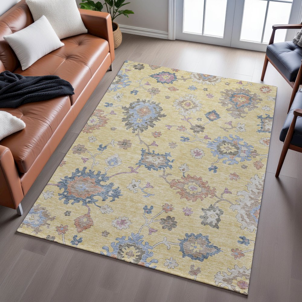 Premium Machine Washable Mayfield AMF1218 Gold 8' x 10' Rug. Picture 6