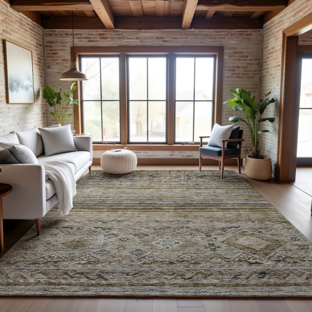 Premium Machine Washable Mayfield AMF1219 Brown 8' x 10' Rug. Picture 5