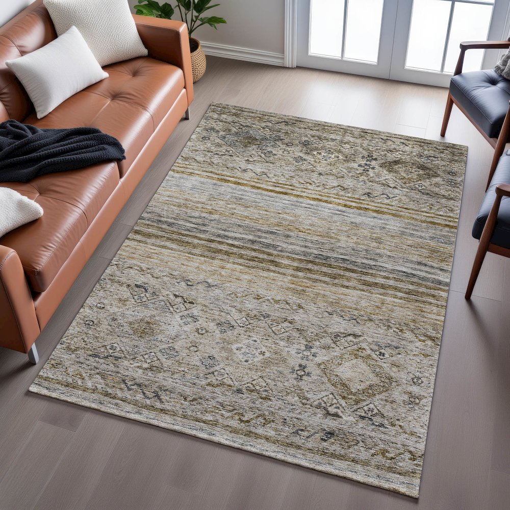 Premium Machine Washable Mayfield AMF1219 Brown 8' x 10' Rug. Picture 6