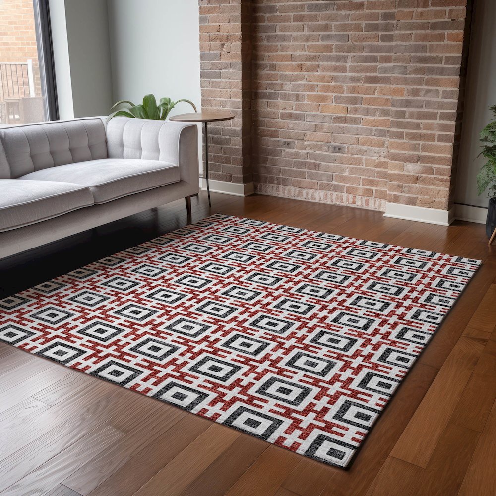 Premium Machine Washable Mayfield  Red 8' x 10' Rug. Picture 6