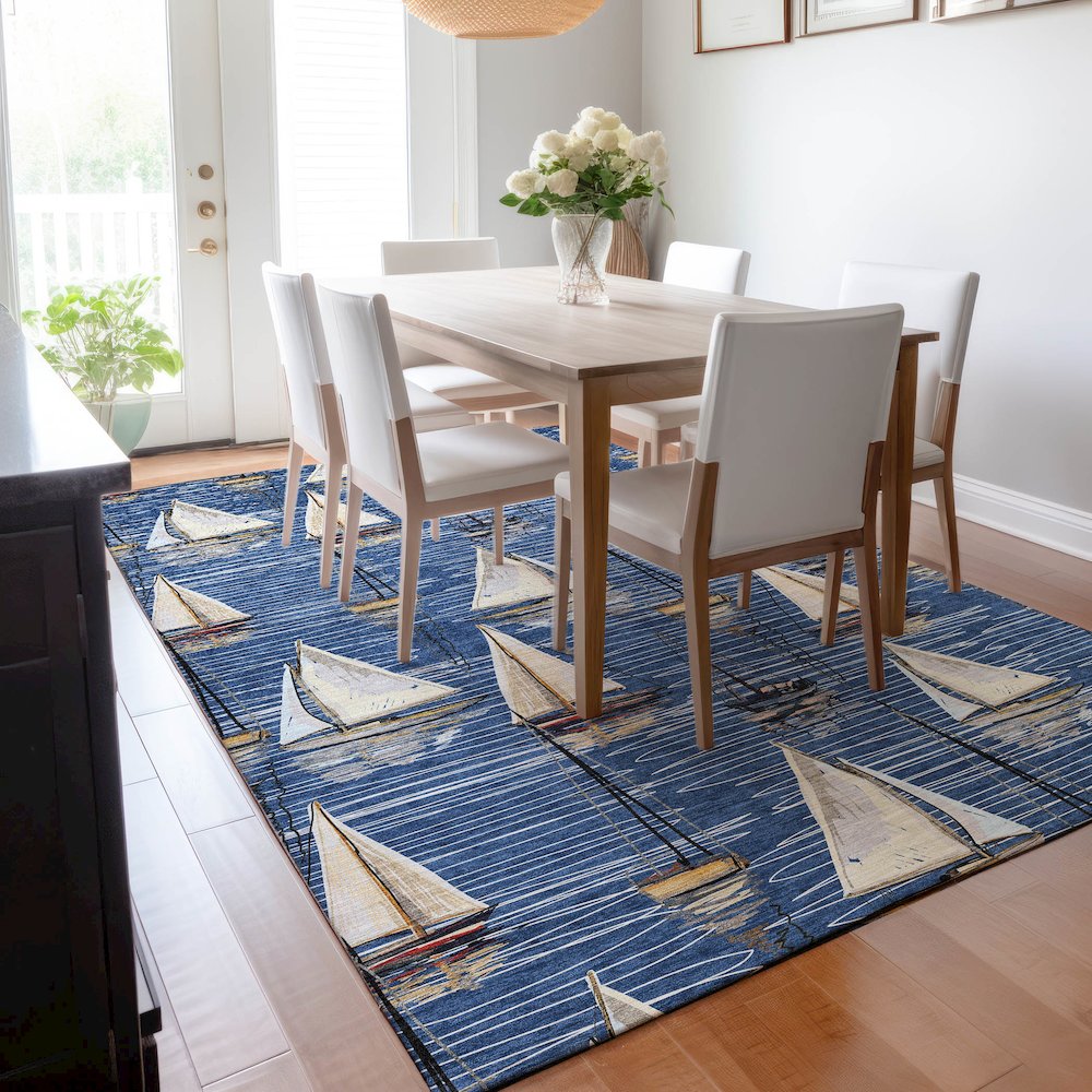 Premium Machine Washable Mayfield  Navy 8' x 10' Rug. Picture 6