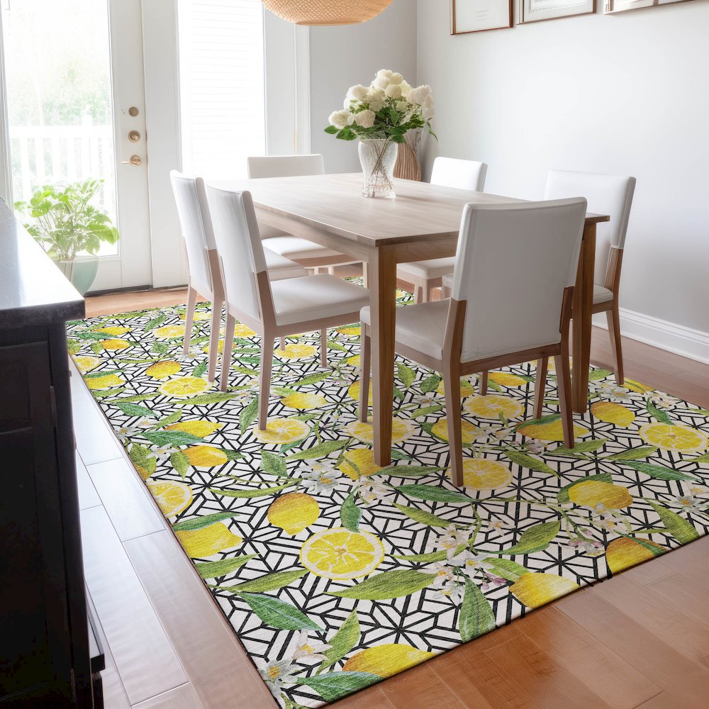 Premium Machine Washable Mayfield  Yellow 8' x 10' Rug. Picture 6
