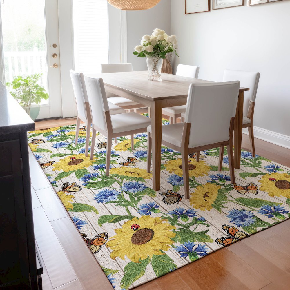 Premium Machine Washable Mayfield  Yellow 8' x 10' Rug. Picture 6