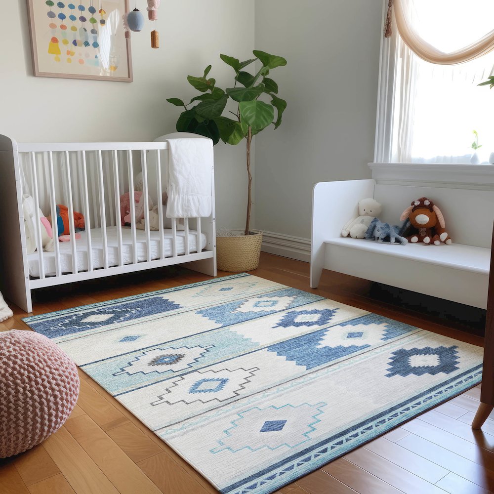 Premium Machine Washable Mayfield  Blue 8' x 10' Rug. Picture 5