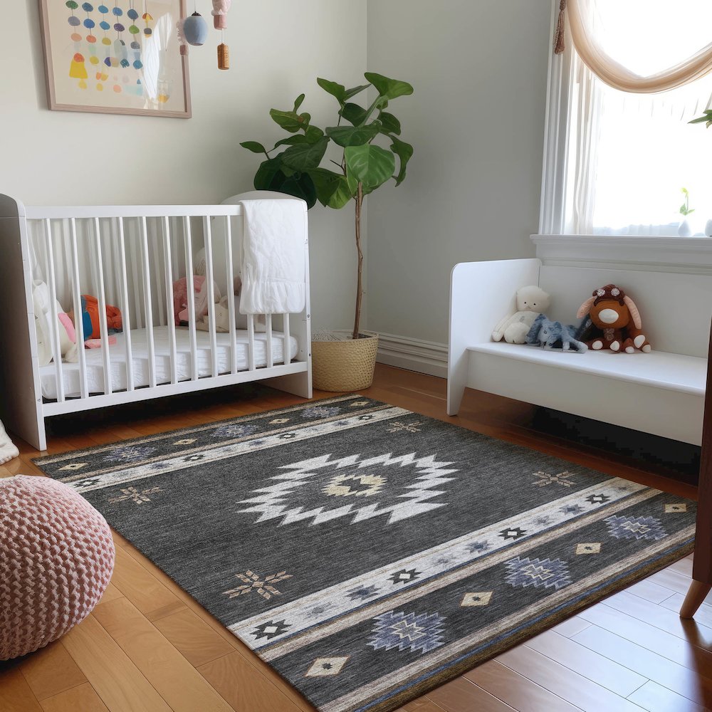 Premium Machine Washable Mayfield  Midnight 8' x 10' Rug. Picture 5