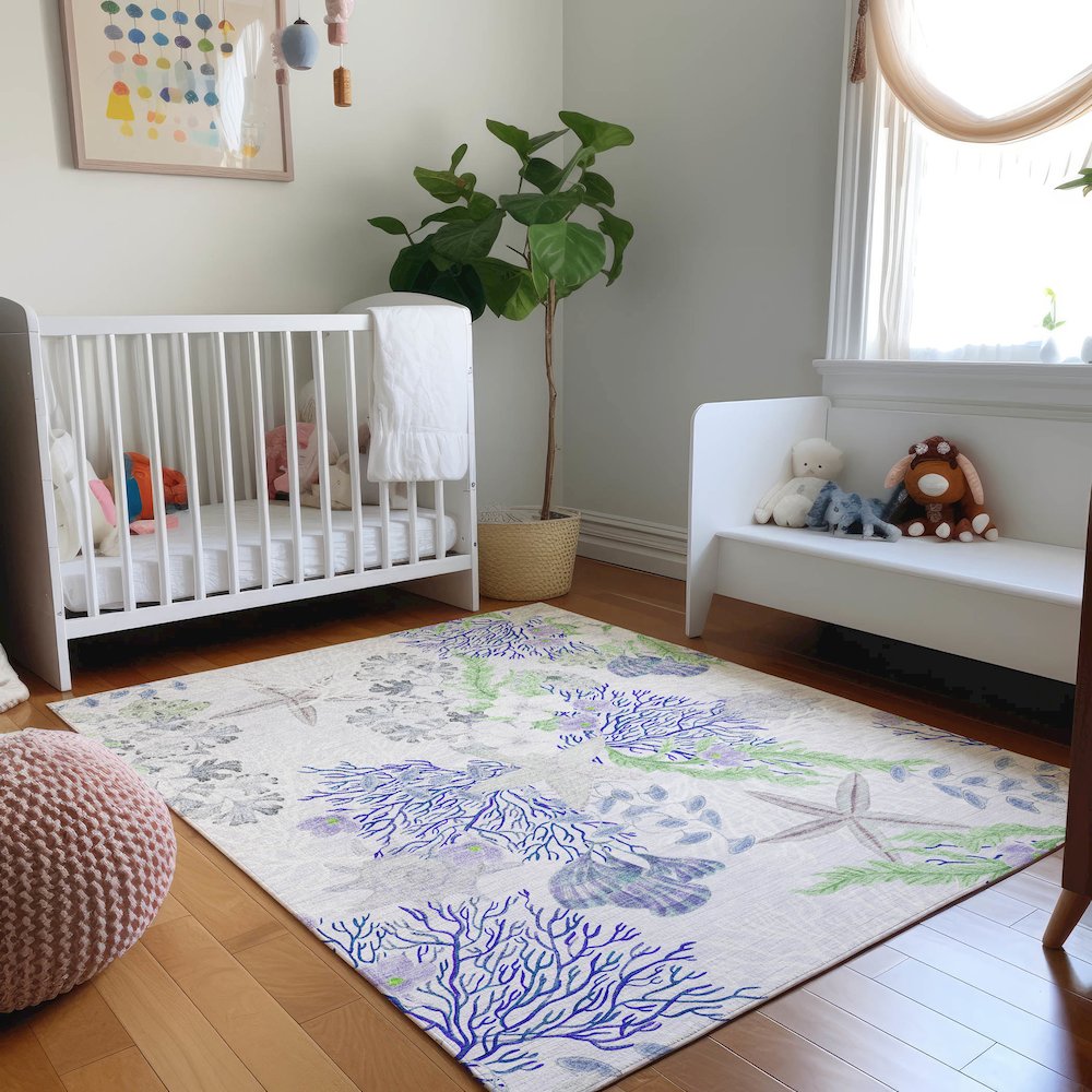 Premium Machine Washable Mayfield  Blue 8' x 10' Rug. Picture 5