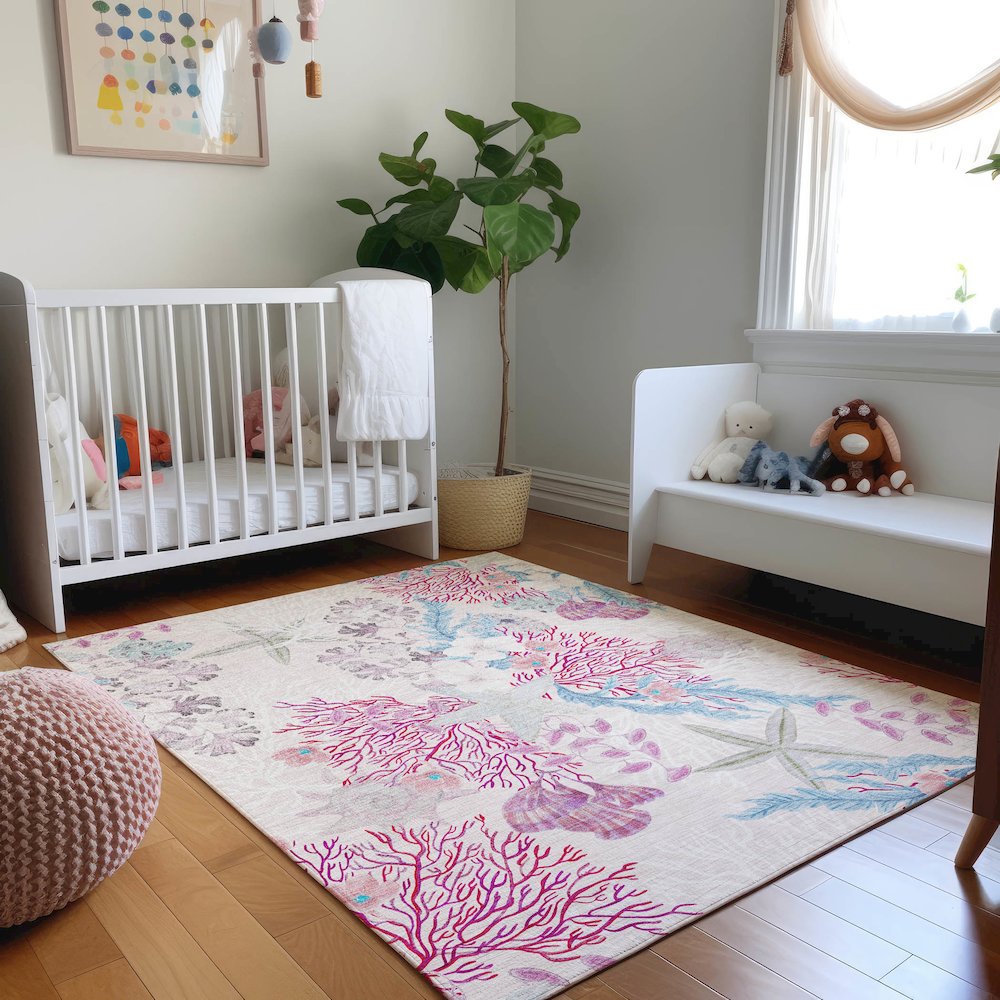 Premium Machine Washable Mayfield  Raspberry 8' x 10' Rug. Picture 5