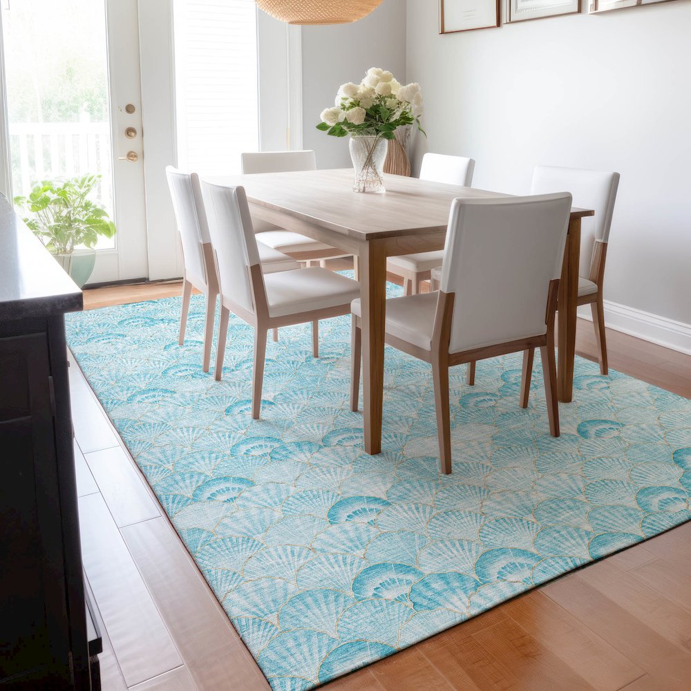 Premium Machine Washable Mayfield  Aqua 8' x 10' Rug. Picture 6