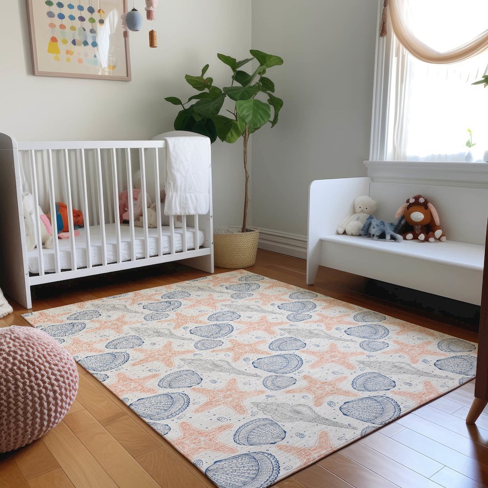 Premium Machine Washable Mayfield  Peach 8' x 10' Rug. Picture 5