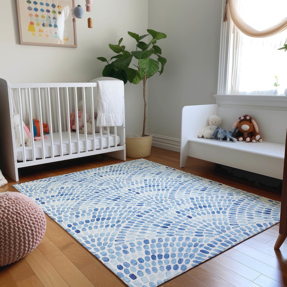 Premium Machine Washable Mayfield  Blue 8' x 10' Rug. Picture 5
