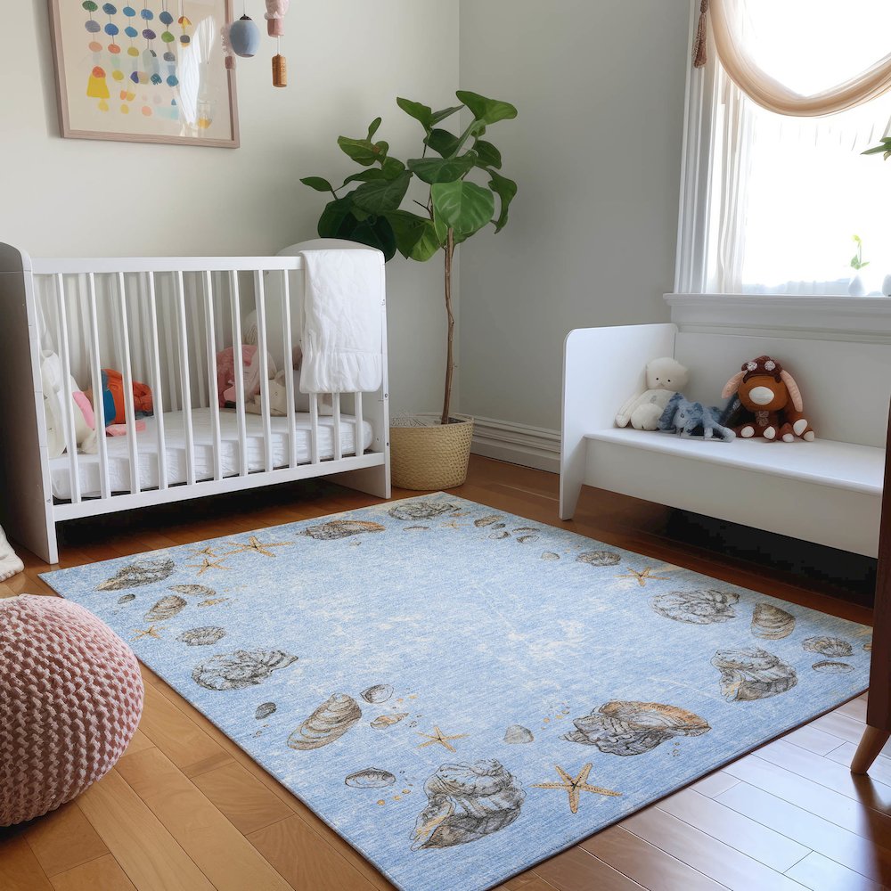 Premium Machine Washable Mayfield  Blue 8' x 10' Rug. Picture 5
